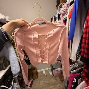 Pink Lace-Up Sweater